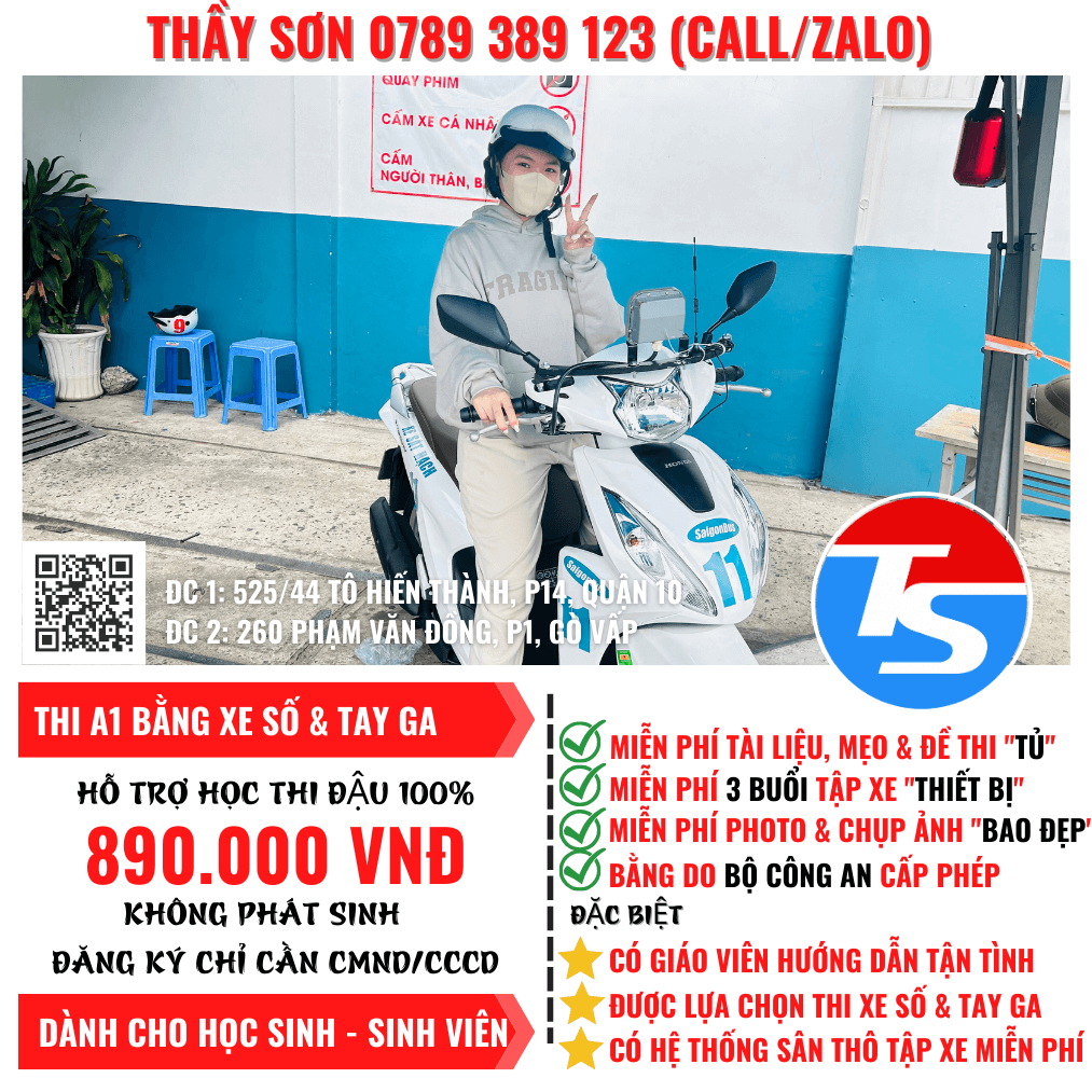 Thi Bằng Lái Xe Máy A1 Chạy Xe Tay Ga Có Được Không? 1 Thi Bằng Lái Xe Máy A1 Tại TPHCM Giá Sinh Viên - Được Chọn Thi Xe Số & Tay Ga